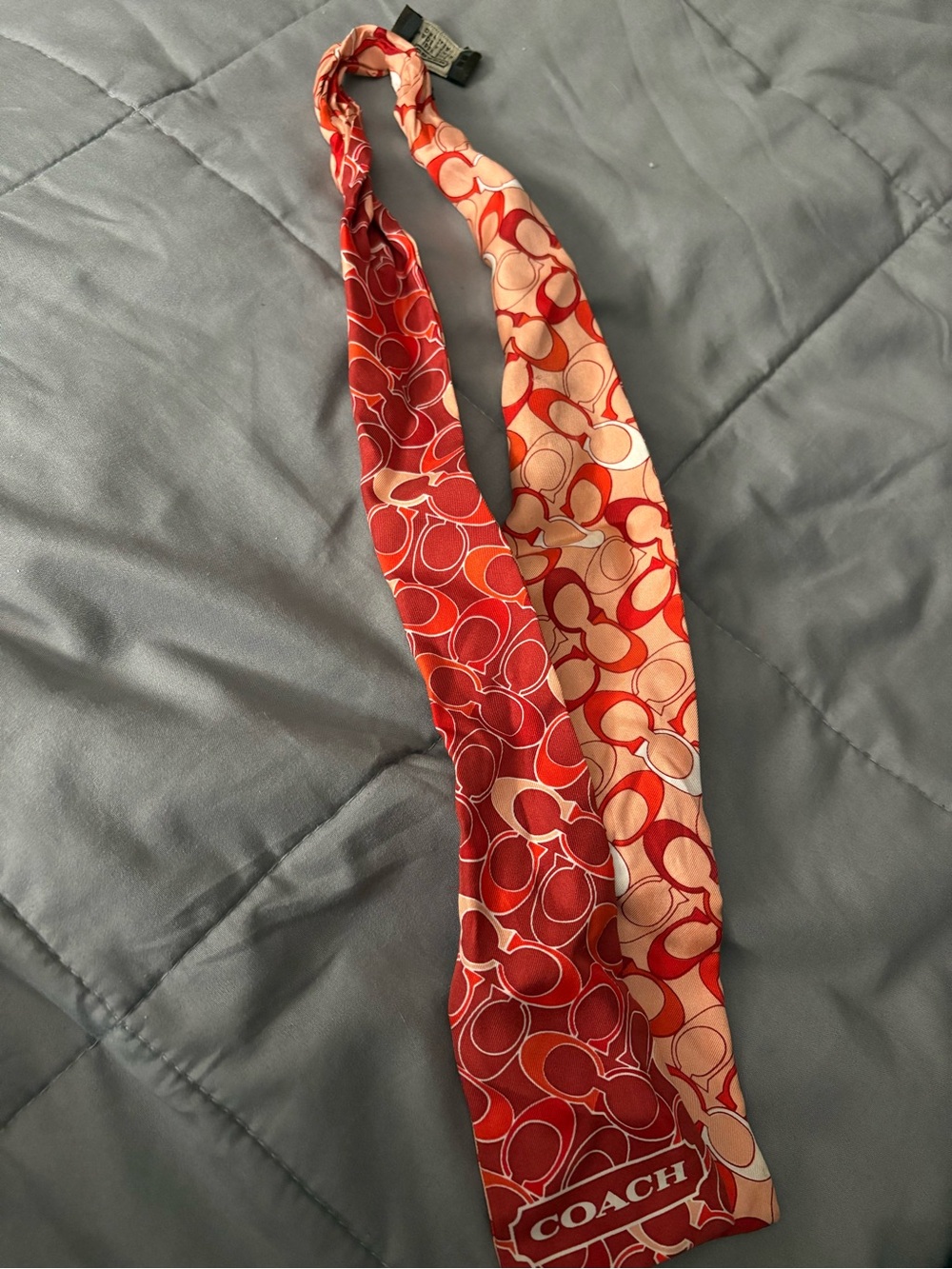 Coach Red and Coral Signature Print Silk Twilly